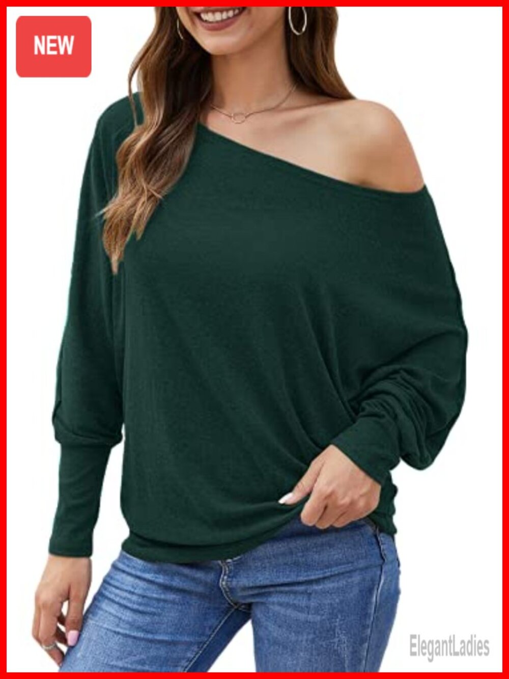 Off Shoulder Oversized Batwing Sleeve Tunic Top